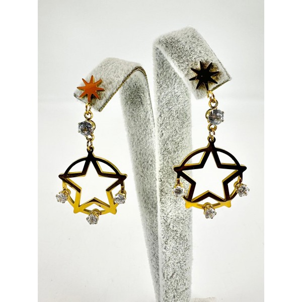 Gold Yıldız Detaylı Küpe